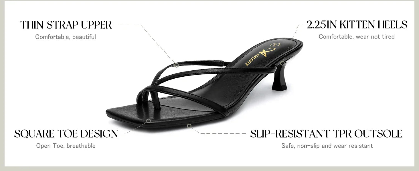 Women's Strappy Kitten Heels Flip Flops Square Open Toe Low Heels Fashion Party Dress Thong Heeled Sandals - Evallys.com