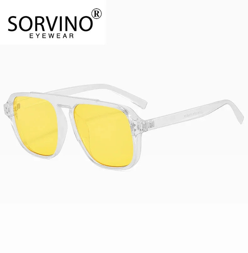 SORVINO Oversized Red Square Rivets Sunglasses Fashion Women Vintage Brand Designer Men Trendy Yellow Sun Glasses Shades UV400 - Evallys.com