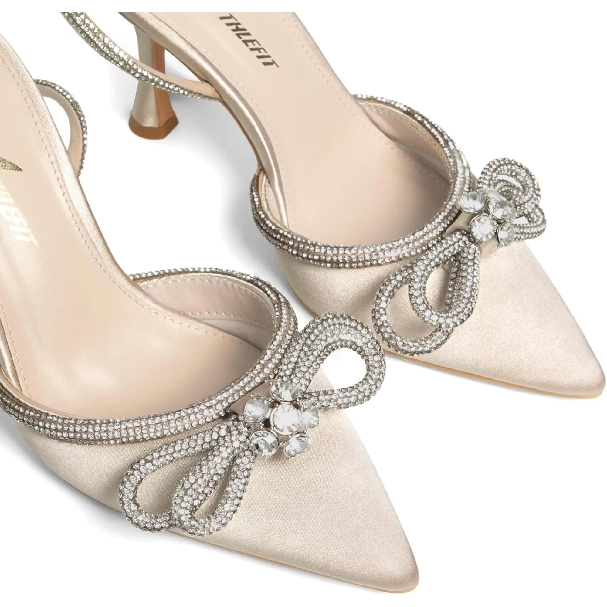 Women's Rhinestone Bow Heels Ankle Strap Pointed Toe Stiletto Heeled Sandals Wedding Bridal Dress Pumps Shoes - Evallys.com