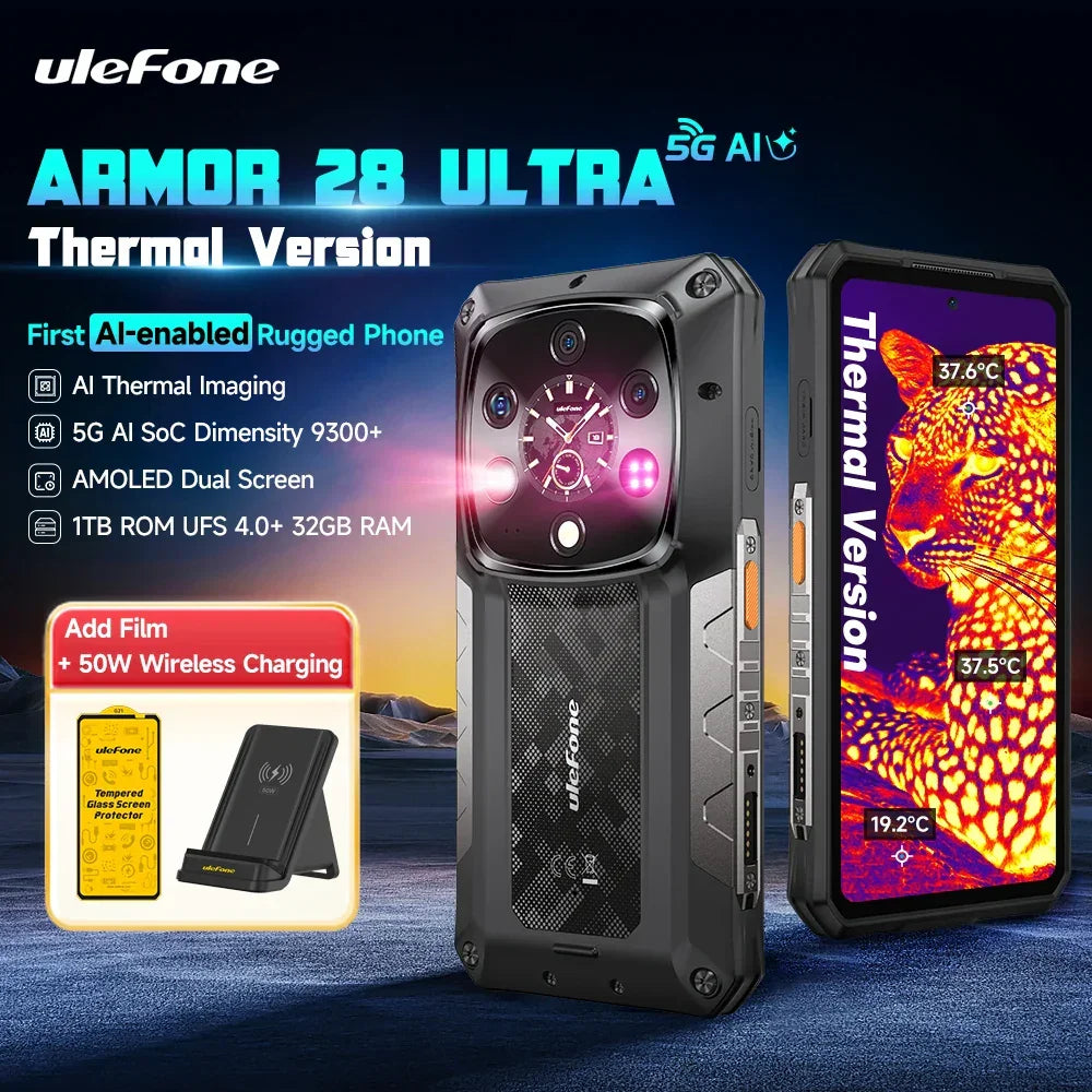 Ulefone Armor 28 Ultra 5G AI Thermal Imaging Rugged Phone Dimensity 9300+ 1TB ROM 32GB RAM Android Smartphone AMOLED Mobile - Evallys.com