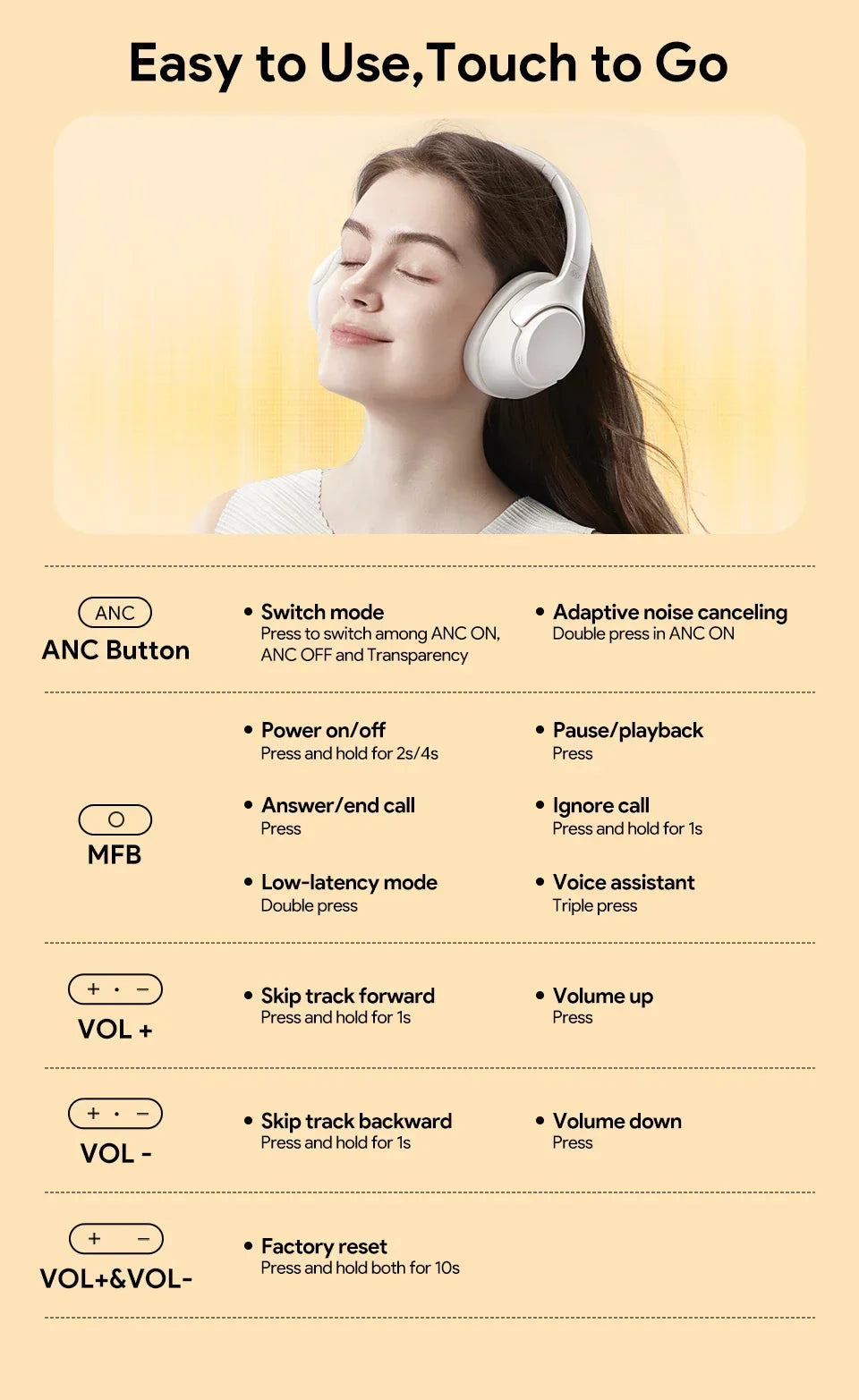 QCY H3 ANC Wireless Headphones Bluetooth 5.4 Hi-Res Audio Over Ear Headset 43dB Hybrid Active Noise Cancellation Earphones 60H - Evallys.com