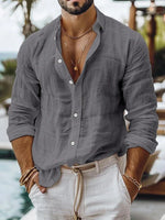 Casual Breathable Loose Cotton Linen Shirt Mens Spring Autumn Leisure Solid Color Cardigan Tops Men Vintage Button Lapel Shirts - Evallys.com