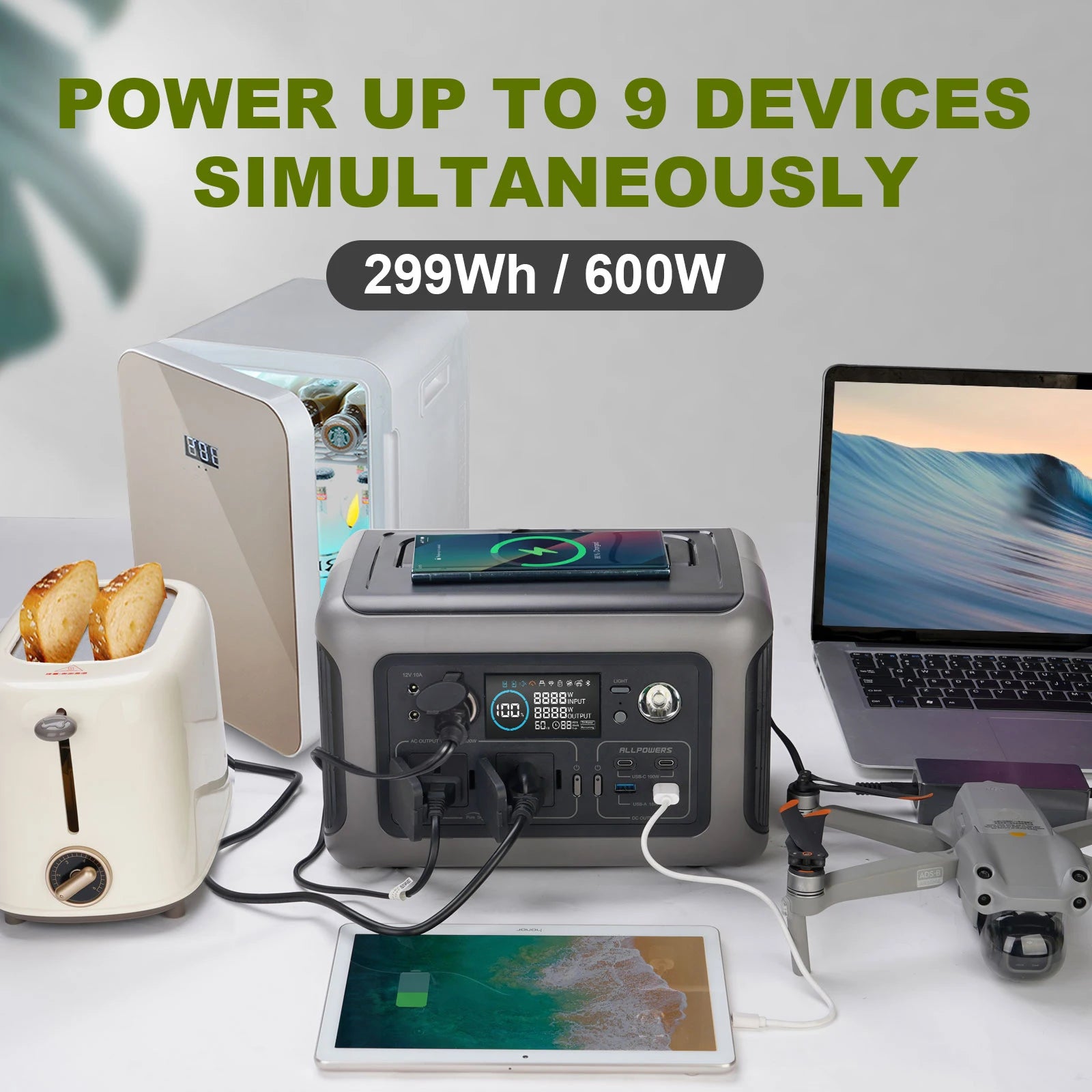 ALLPOWERS Portable Power Station R600, 299Wh LiFeP04 Battery with 2x 600W (1200W Surge) AC Outlets for Outdoor Camping RV Home - Evallys.com # #