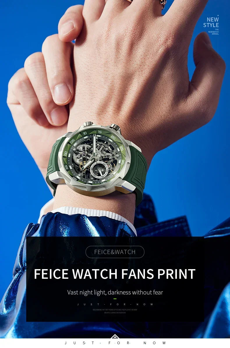 FEICE 2025 new double-sided skeleton trend men's automatic mechanical watch luminous waterproof-FM511 - Evallys.com