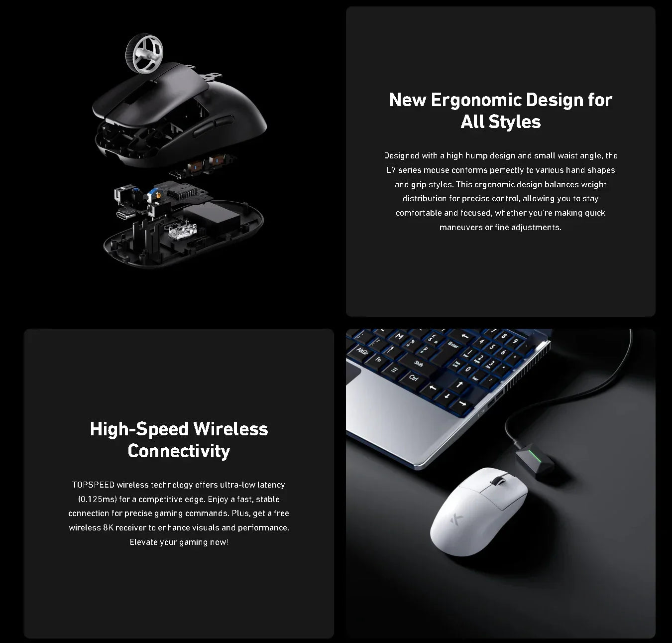 Official MCHOSE L7 Ultra Wireless Gaming Mouse PAW3950 E-Sport Sensor Realtek Flagship Master TOPSPEED 8K Polling Rate 39g Mice - Evallys.com