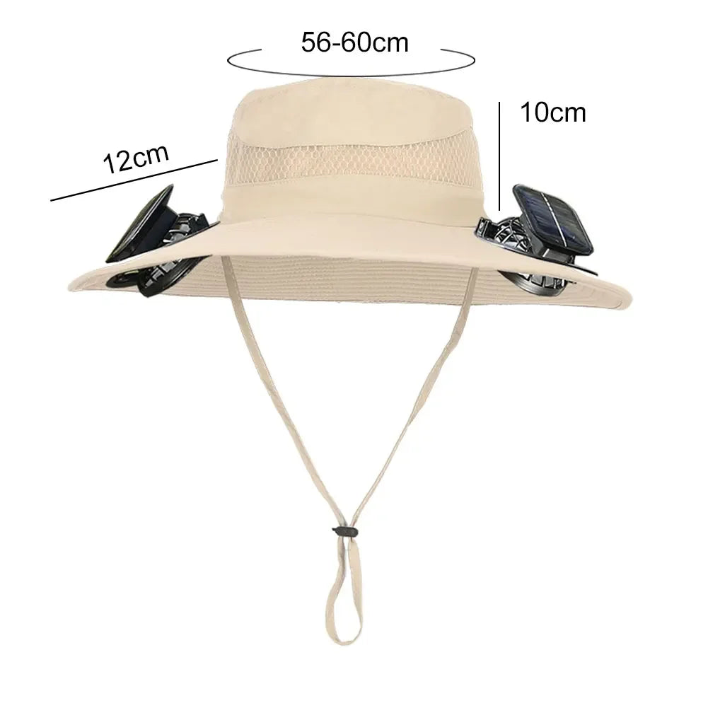 Solar Powered UV Protection Hat – Fan Cooling Wide Brim Cap - Evallys.com