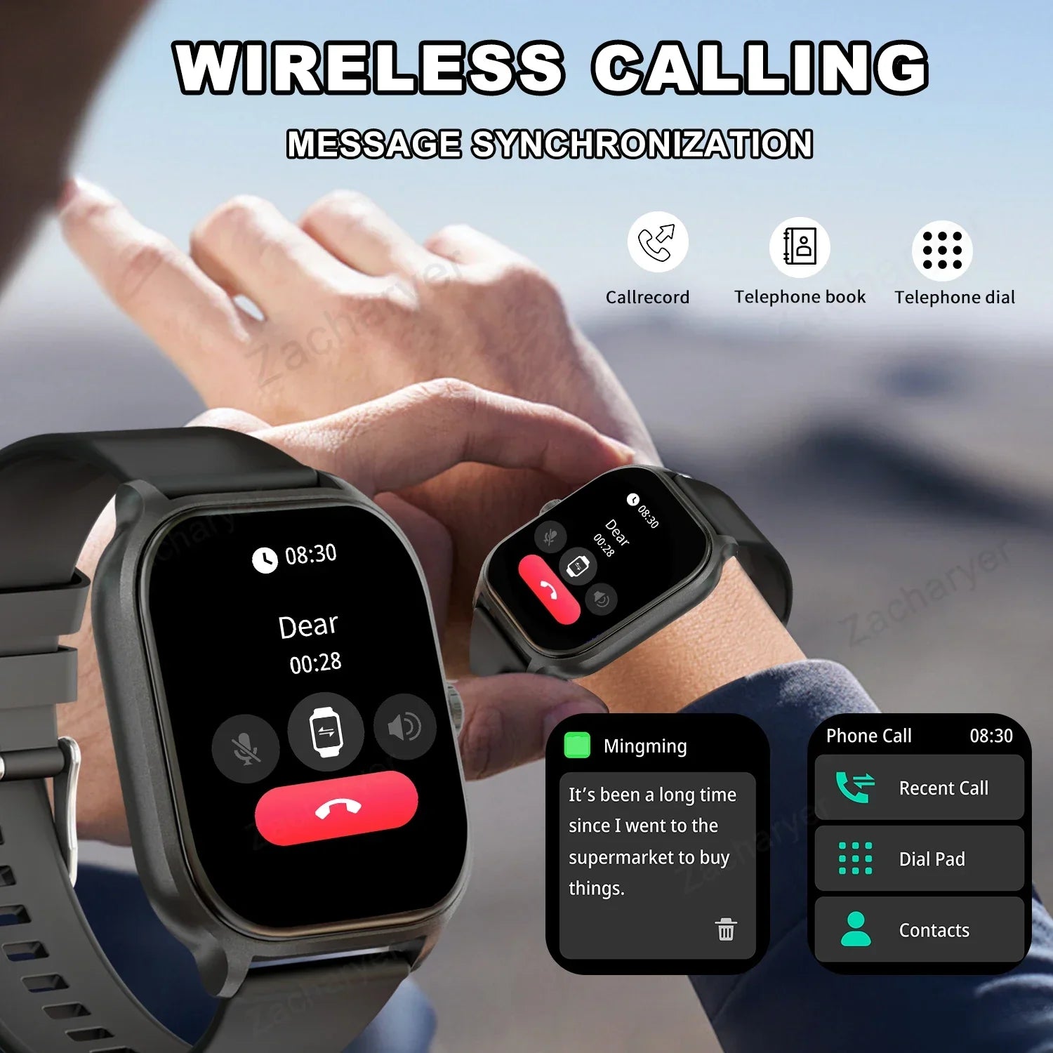 Smart watch, wireless calling/dial, multi-Sport mode, calling reminder and rejection, SMS reminder, for iPhone/Andriod - Evallys.com