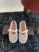 Women’s Metallic Leather Ballet Flats – Woven Mary Janes with Buckle Strap - Evallys.com