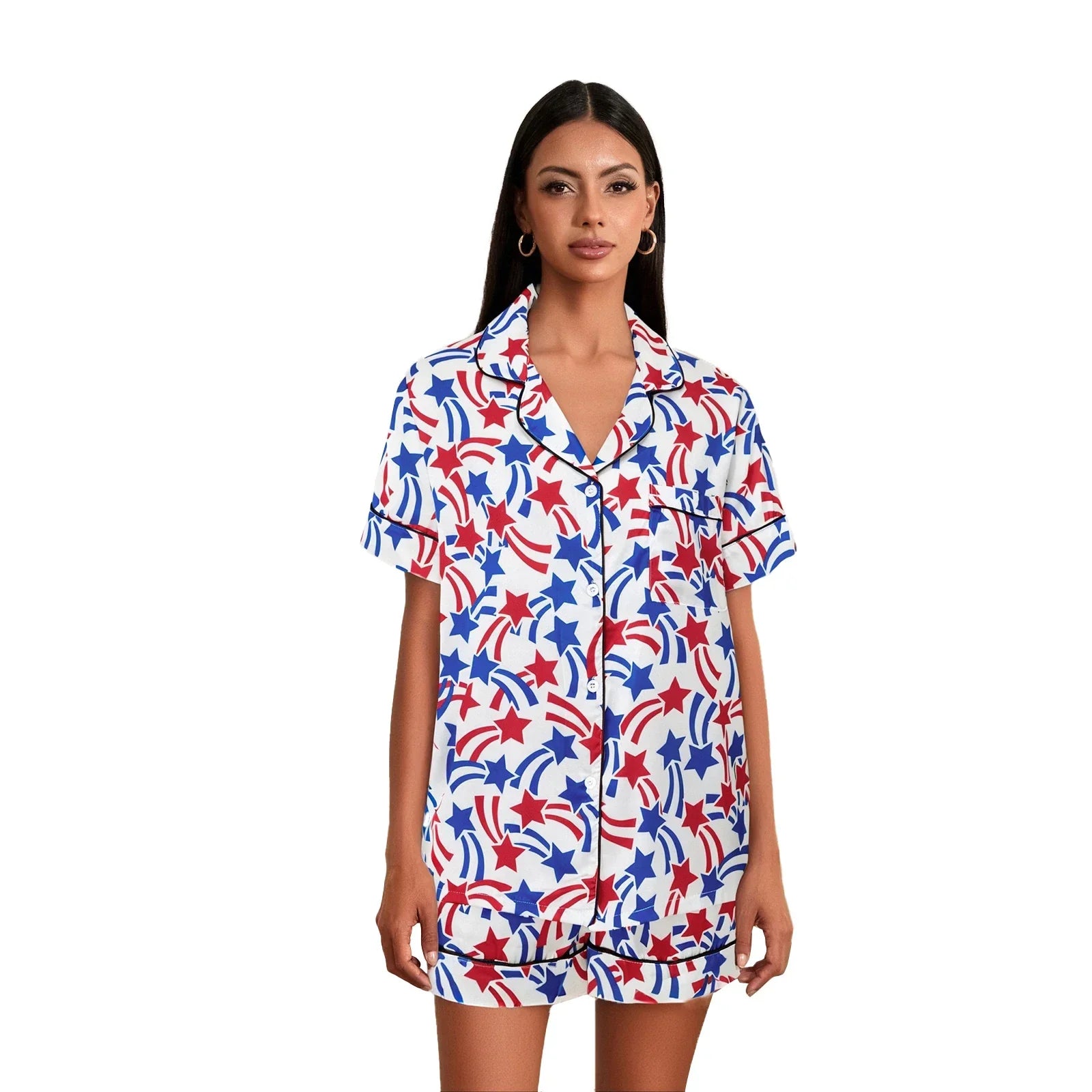 Women’s 4th of July Pajama Set – Stars & Stripes Summer Loungewear - Evallys.com