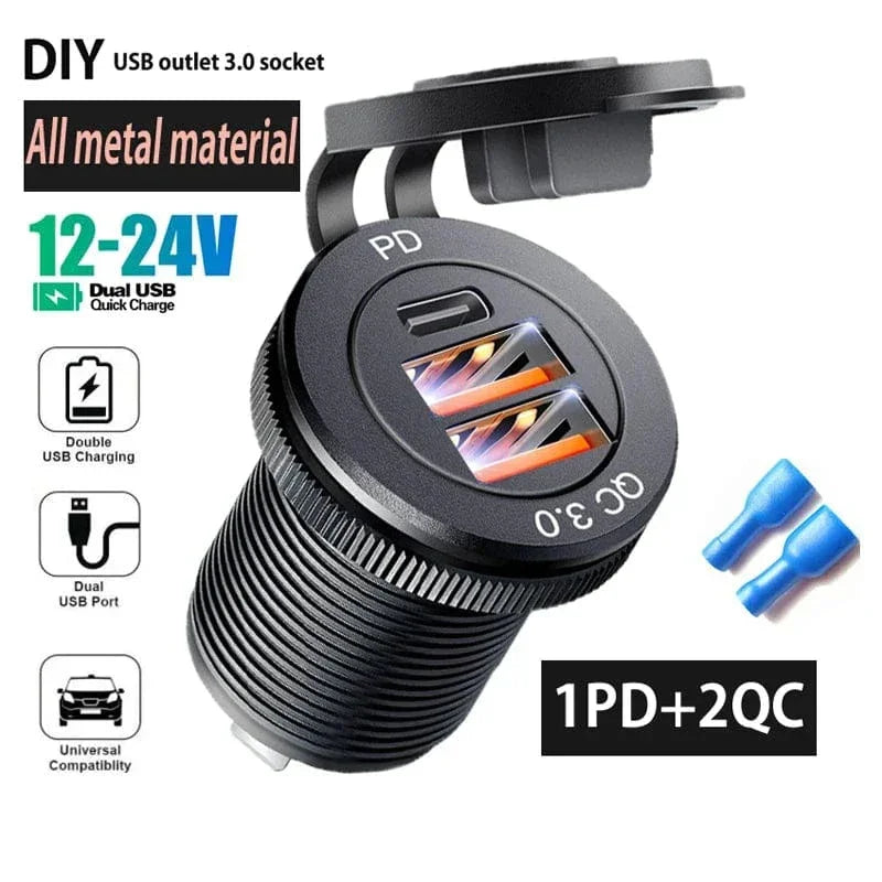 USB C Car Charger Socket DC Super Fast Charging QC3.0 & PD for 12V/24V Car Marine ATV type c port socket for Audi q5 a8 a1 a3 4 - Evallys.com