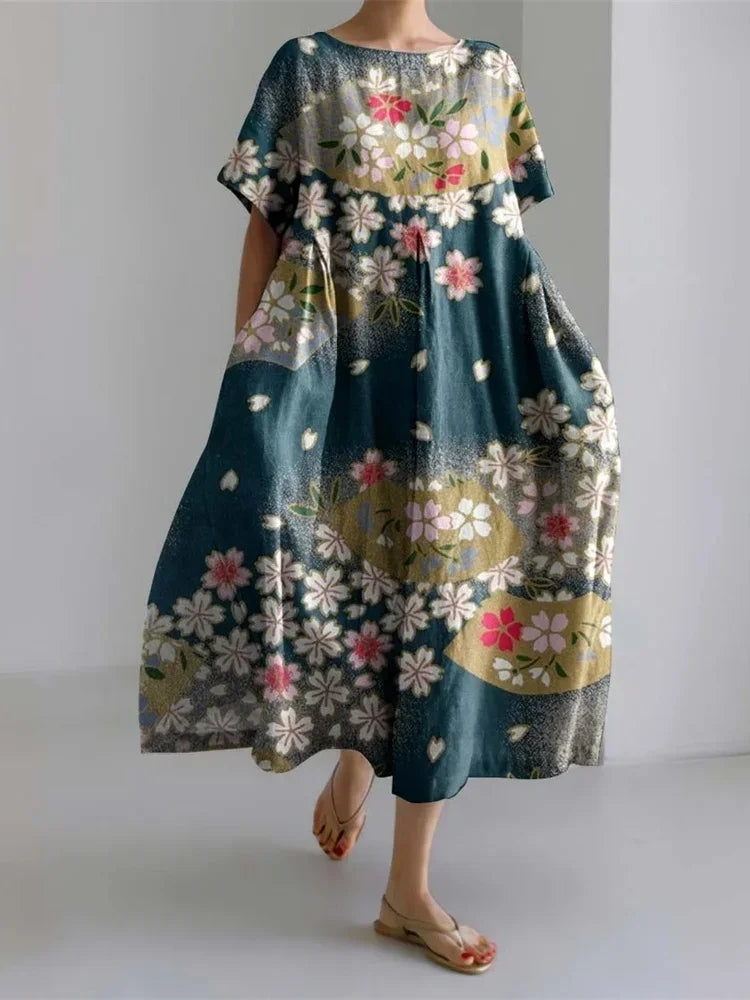 Harajuku Floral Loose Dress – Women's Mid-Calf Summer Party Wear - Evallys.com