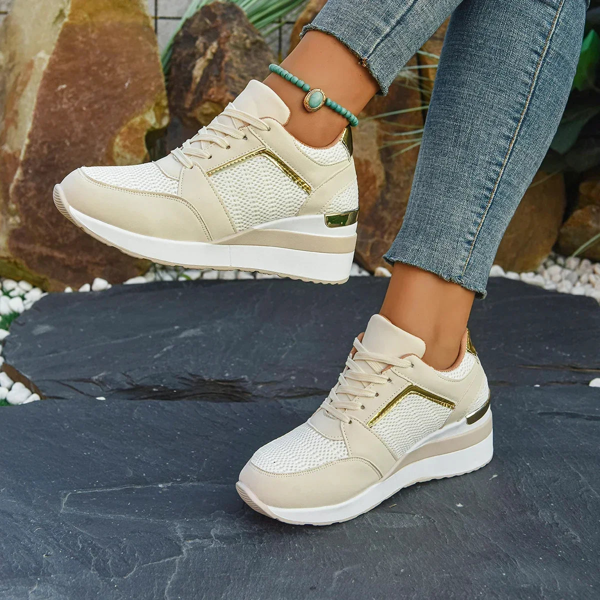 Women’s Rhinestone Sneakers – Fashion Lace-Up, Thick Sole & Non-Slip - Evallys.com