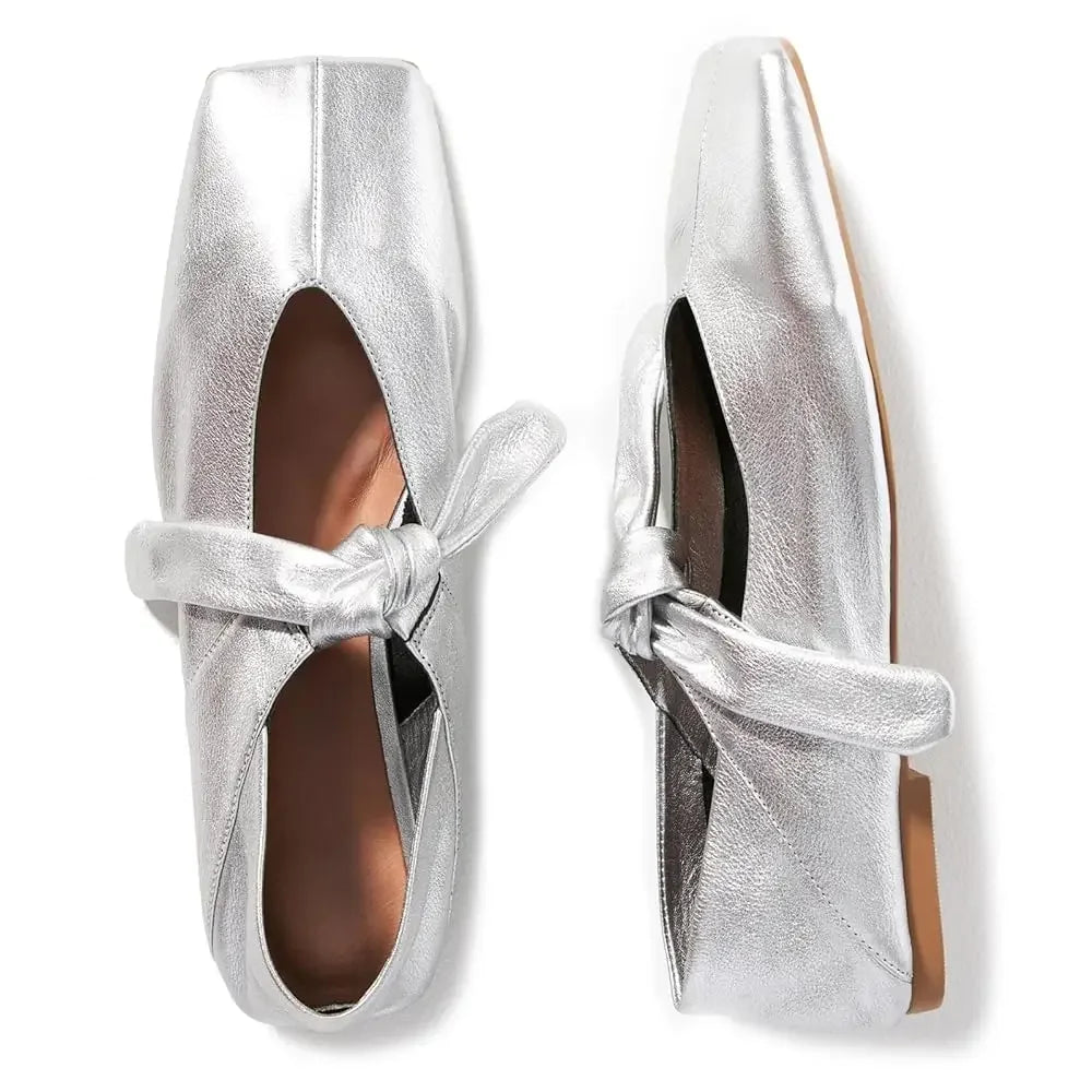 Women’s Square Toe Ballet Flats – Bow Mary Jane Summer Commuter Shoes - Evallys.com