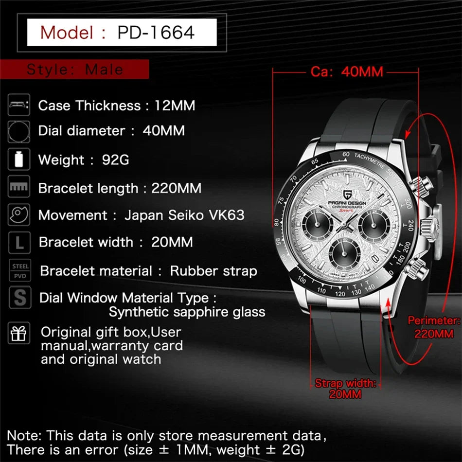 40mm New V2 PAGANI DESIGN Men's Quartz Watches Sapphire Retro Chronograph Stainless Steel Waterproof Watch Men Relogio Masculino - Evallys.com