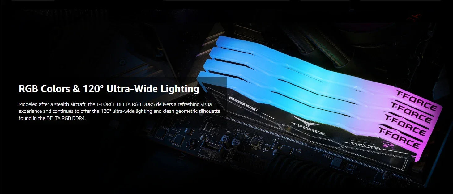 TEAMGROUP T-Force Delta RGB DDR5 Ram 32GB (2x16GB) 6000MHz PC5-48000 CL30 Intel XMP 3.0 & AMD Expo Compatible Desktop Memory - Evallys.com