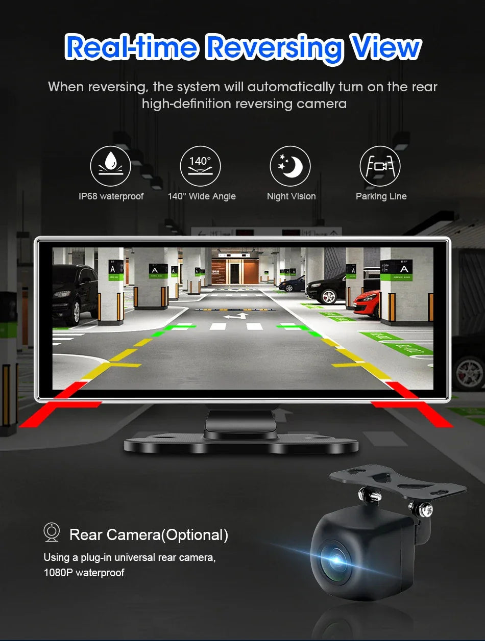 11.26 inch Car DVR 4K Dash Cam Dual Lens Wireless Carplay & Android Auto Video Recorder Monitor GPS Navigation 5G Wifi FM AUX - Evallys.com