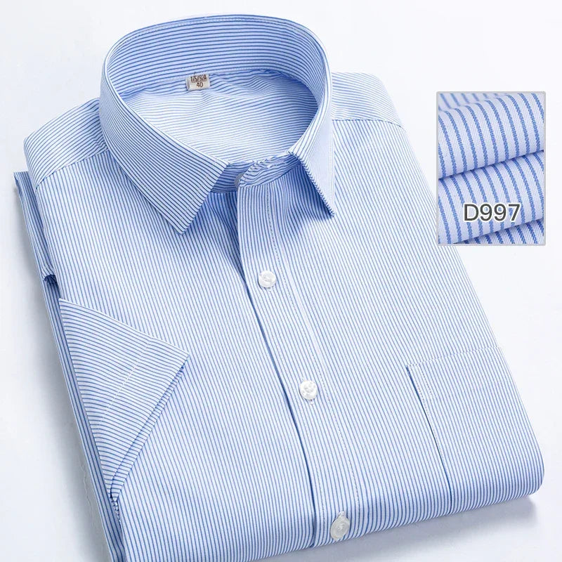 2022 Plus Size 8xL 7XL 6XL Men's Business Short Sleeve Fomal Shirts Man Striped Summer Work Dress Shirt Soft White - Evallys.com