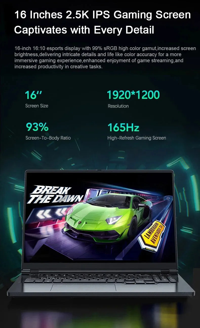 CRELANDER Laptop Gamer 16 Inch Intel Core i9 Processor 2.5k IPS Screen 165Hz RTX 3060 6G RAM 64GB 4TB SSD Notebook Gaming Laptop - Evallys.com