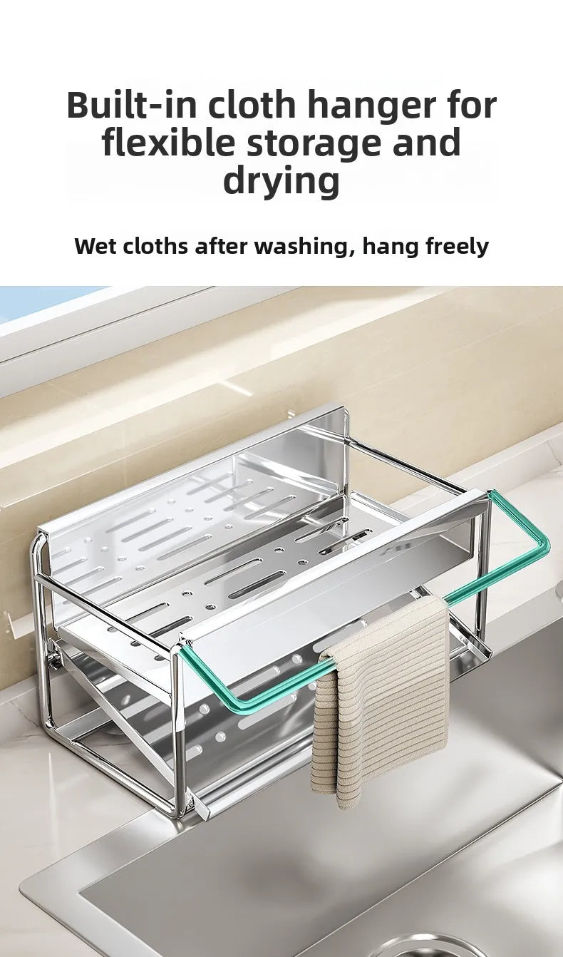 Stainless steel sponge rack sink drain rack Multifunctional countertop rag storage rack Sponge storage rack kitchen supplies