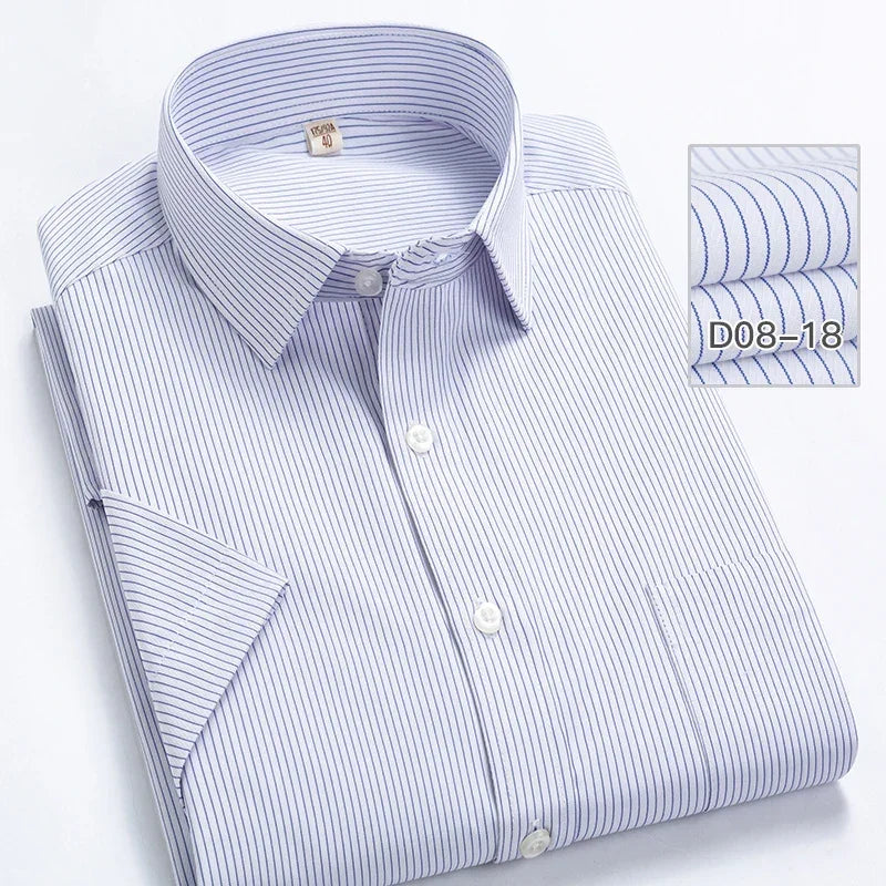 2022 Plus Size 8xL 7XL 6XL Men's Business Short Sleeve Fomal Shirts Man Striped Summer Work Dress Shirt Soft White - Evallys.com