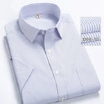 2022 Plus Size 8xL 7XL 6XL Men's Business Short Sleeve Fomal Shirts Man Striped Summer Work Dress Shirt Soft White - Evallys.com