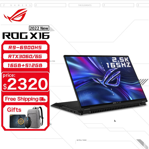 ASUS ROG Flow X16 Gaming Laptop 12th Intel Core i9 12900H 32G RAM 1T SSD RTX3080Ti-16GB 2.5K Screen 165Hz 16Inch E-sports Comput - Evallys.com # #