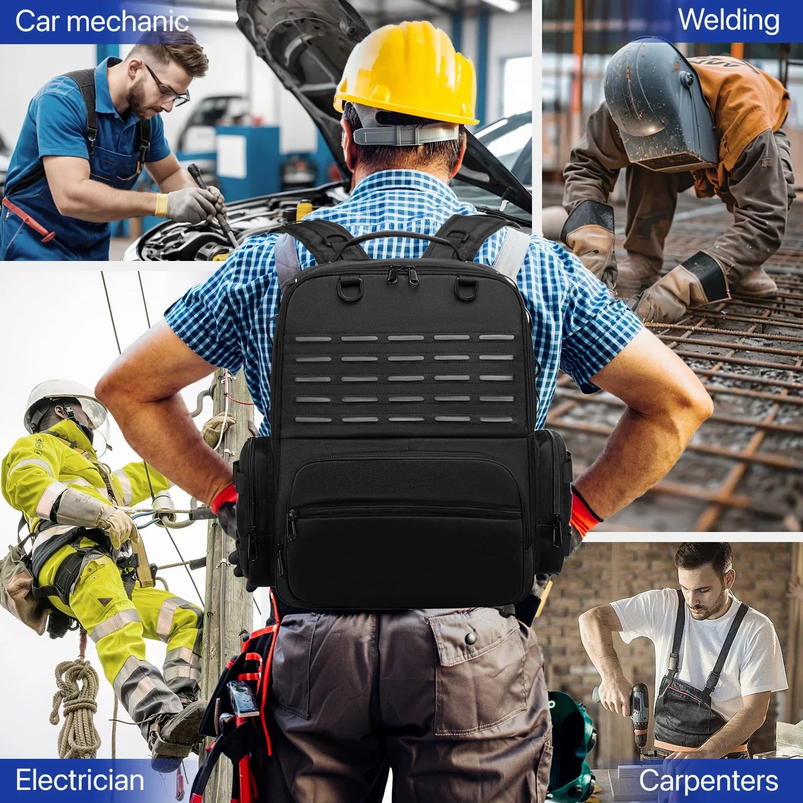Tool Backpack Heavy Duty for Men Tool Storage With 3 Tool Pouches Organizer Electrician Plumber Maintenance Worker Tool Bags - Evallys.com