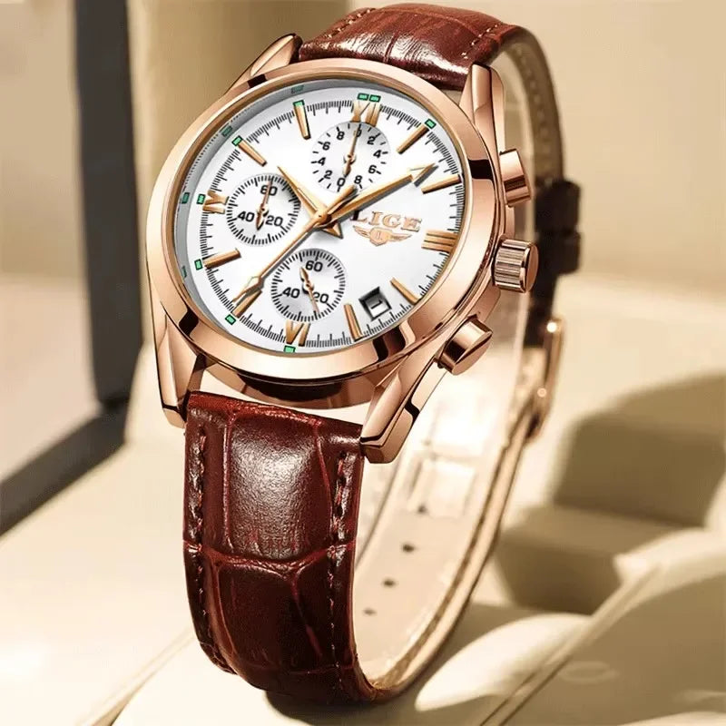 LIGE Men Watch Top Brand Luxury Waterproof Luminous Sport Wristwatch Quartz Military Genuine Leather Relogios Masculino+Box - Evallys.com