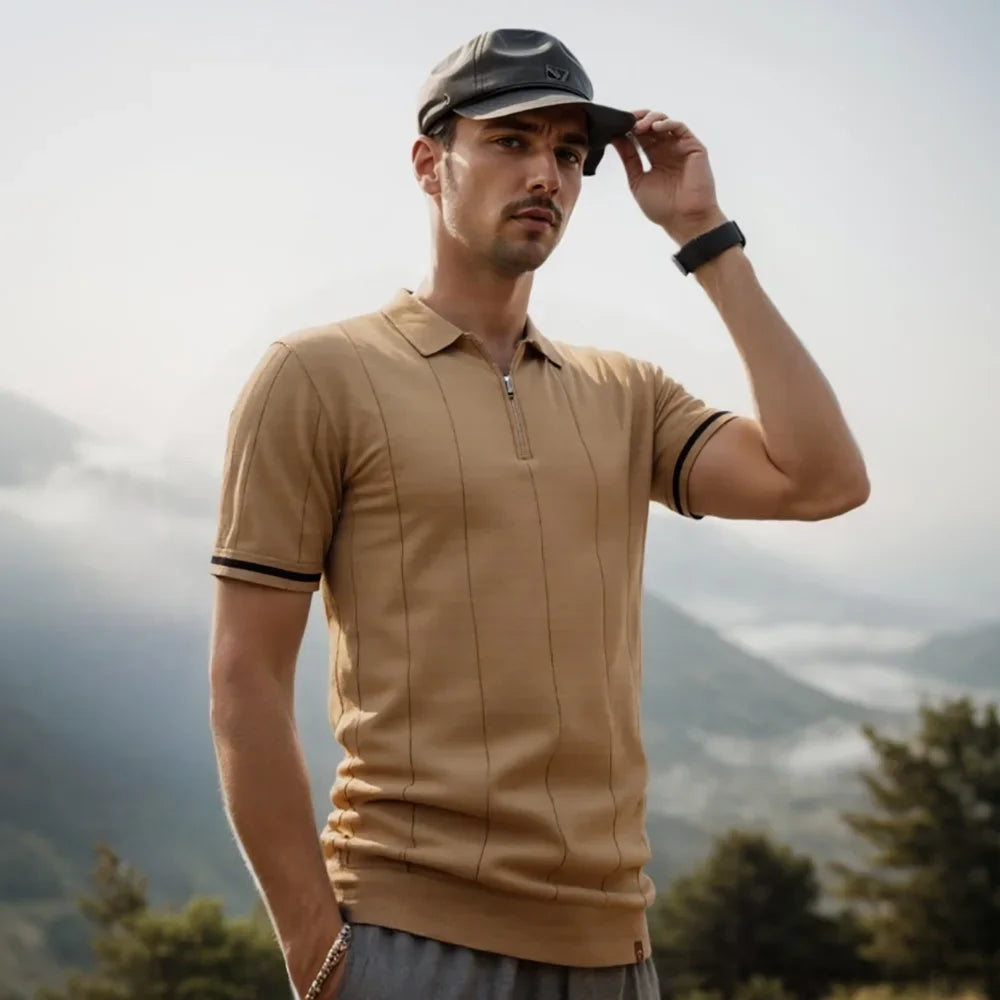 AIOPESON Men's Solid Color Sport Zipper Polo Shirt Athletic Social Polo Shirts for Men Office Slim Fit Polo - Evallys.com