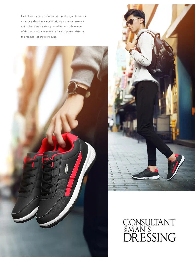 PUAMSS Men’s PU Leather Sneakers – Breathable Casual Non-Slip Shoes - Evallys.com