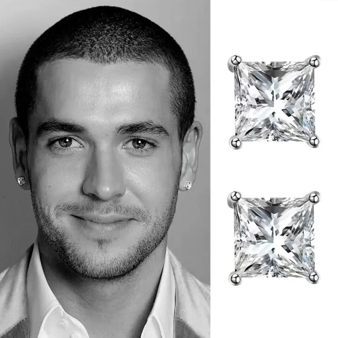 JIUZUAN 2pcs/pair S925 Moissanite Square Lab Created Stud Earrings, Men's Hip Hop Jewelry, Christmas Gifts - Evallys.com