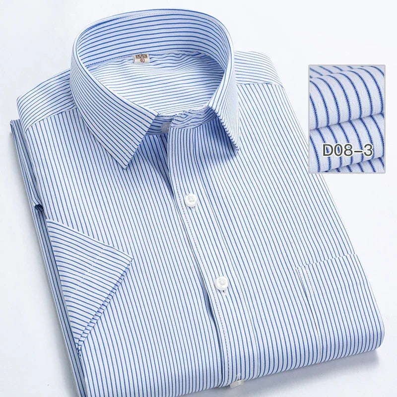 2022 Plus Size 8xL 7XL 6XL Men's Business Short Sleeve Fomal Shirts Man Striped Summer Work Dress Shirt Soft White - Evallys.com