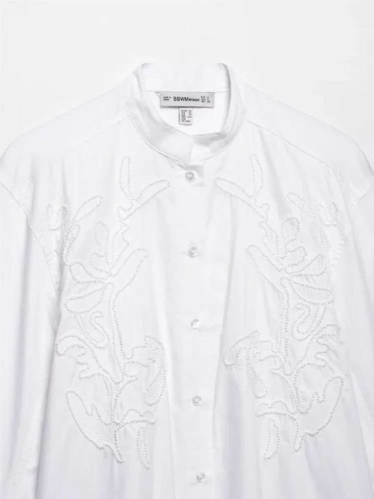 HipSeam Embroidery Shirt – Elegant Women’s Casual Long Sleeve Blouse - Evallys.com
