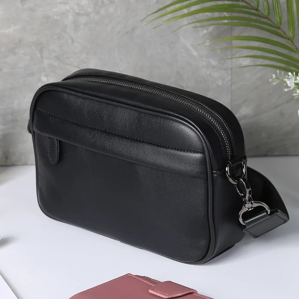 Men’s Leather Crossbody Bag – Classic Pattern Small Square Travel Bag - Evallys.com