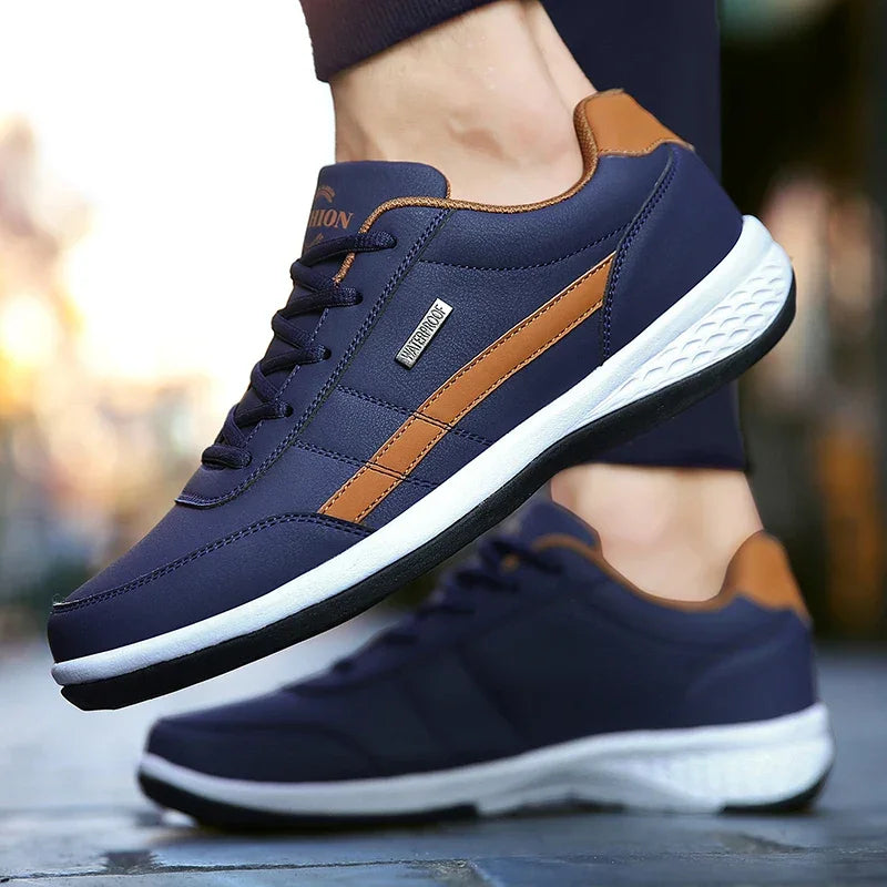 PUAMSS Men’s PU Leather Sneakers – Breathable Casual Non-Slip Shoes - Evallys.com