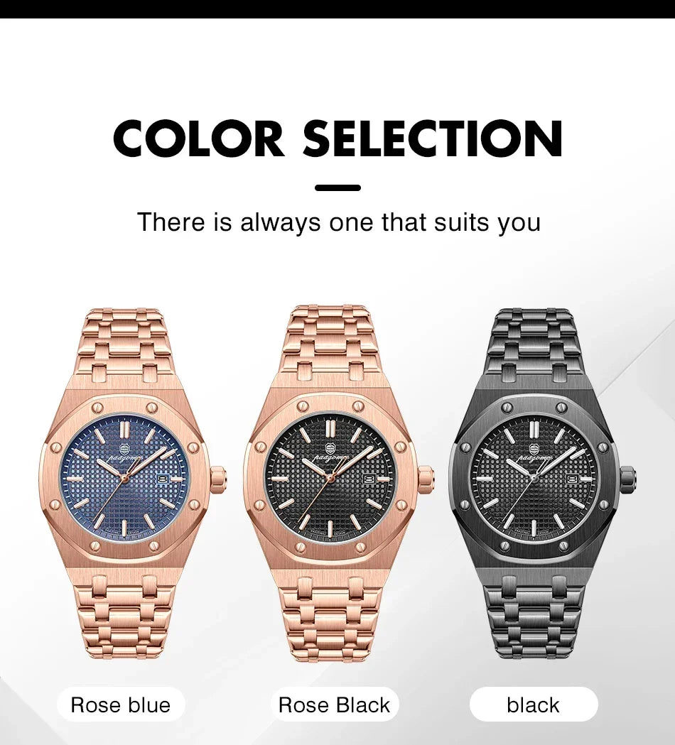 PENGAGAR Square Luxury Men Wristwatch Waterproof Luminous Date Stainless Steel Male Clock Business Sports Quartz Watches For Men - Evallys.com