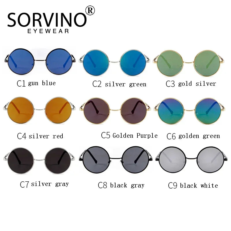Steampunk Small Round Sunglasses Men 2022 Brand Vintage Metal Mirror Film Women Sun Glasses Cool Circle Shade Eyewear Male UV400 - Evallys.com