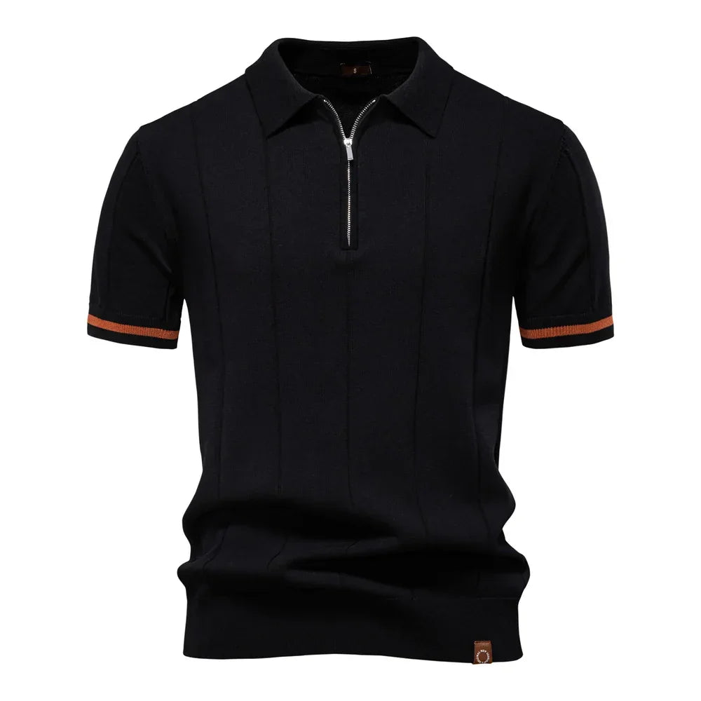 AIOPESON Men's Solid Color Sport Zipper Polo Shirt Athletic Social Polo Shirts for Men Office Slim Fit Polo - Evallys.com