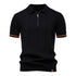 AIOPESON Men's Solid Color Sport Zipper Polo Shirt Athletic Social Polo Shirts for Men Office Slim Fit Polo - Evallys.com