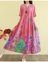 Retro Cotton Linen Dress – Summer Print Loose Long Maxi Dress - Evallys.com