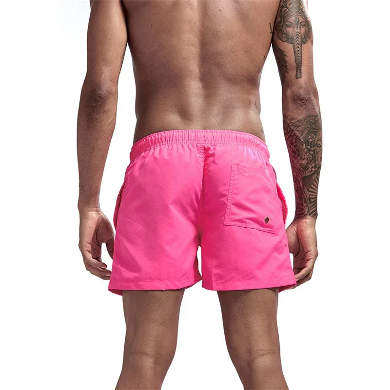 Mens Swim Trunks with Mesh Lining Side Pockets Solid Beach Shorts Quick Dry Lightweight Drawstring Board Shorts Summer Swimwear - Evallys.com