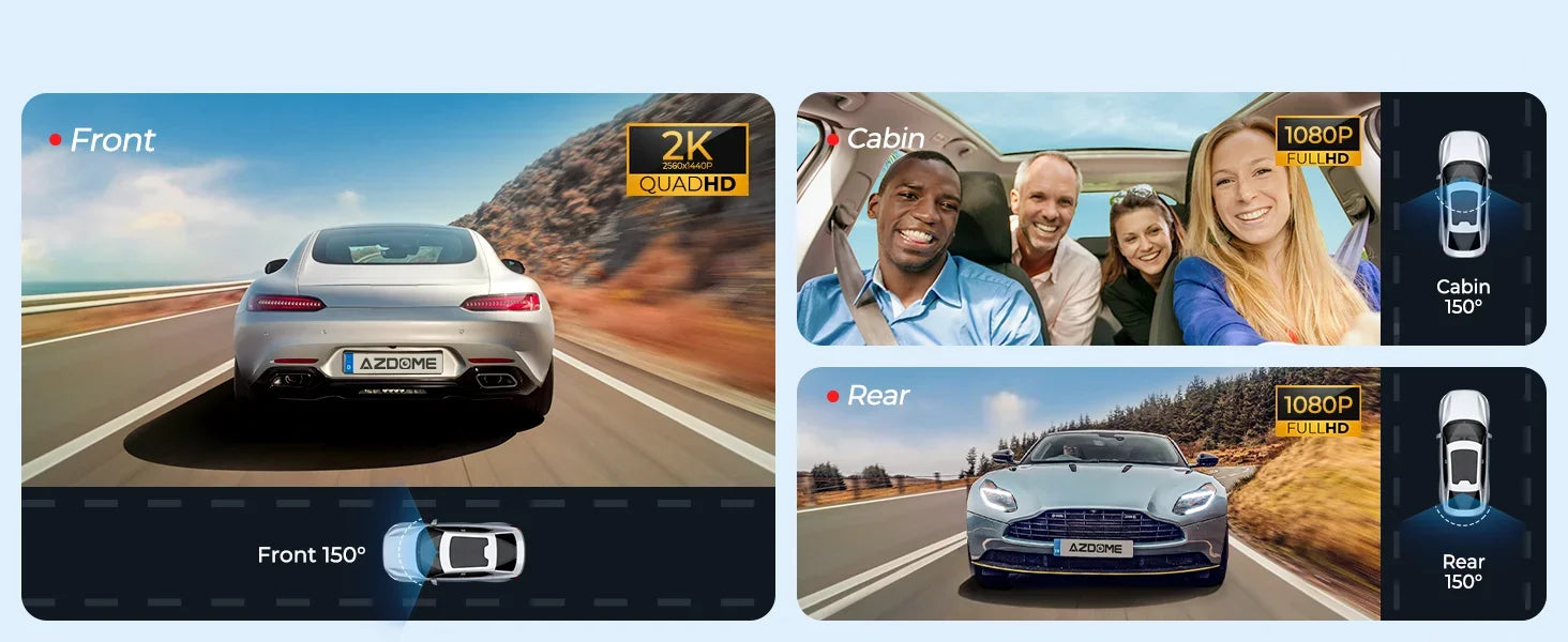 Upgrade AZDOME M550 Pro Car DVR Dash Cam 4K 5.8Ghz WiFi 2/3 Cameras Front/Cabin/Rear Cam GPS Night Vision Parking Monitor داش كا - Evallys.com