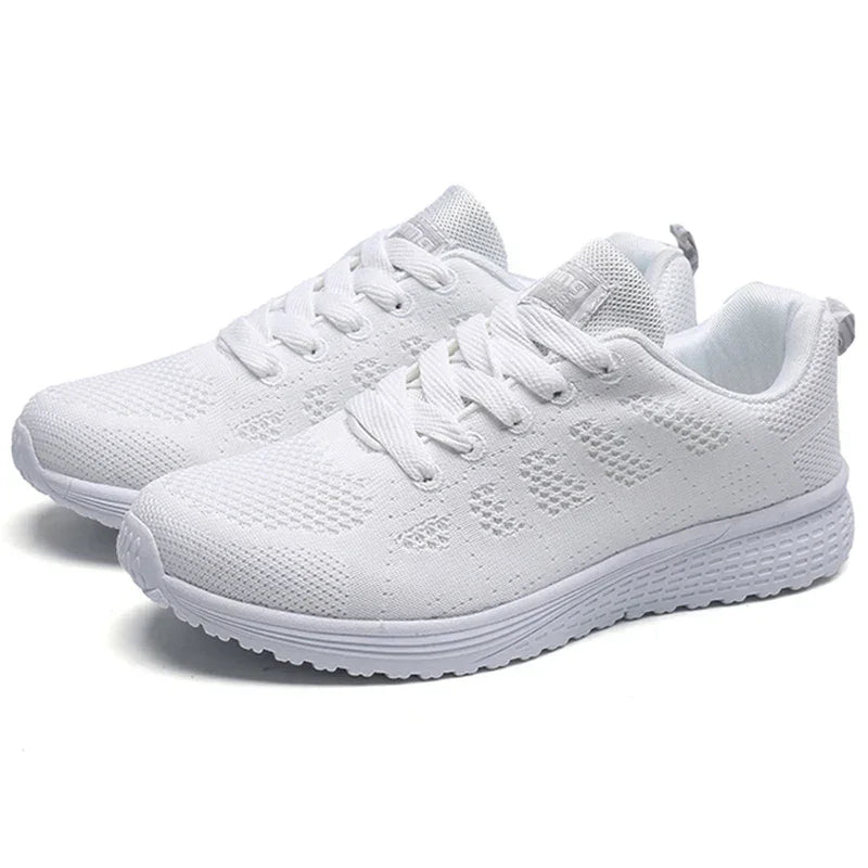 Women's Sneakers Breathable 2025 New Fashion Flat Outdoor Woman Vulcanize Shoes Mesh Fabric Lace Up Ladies Shoes Female Footwear - Evallys.com