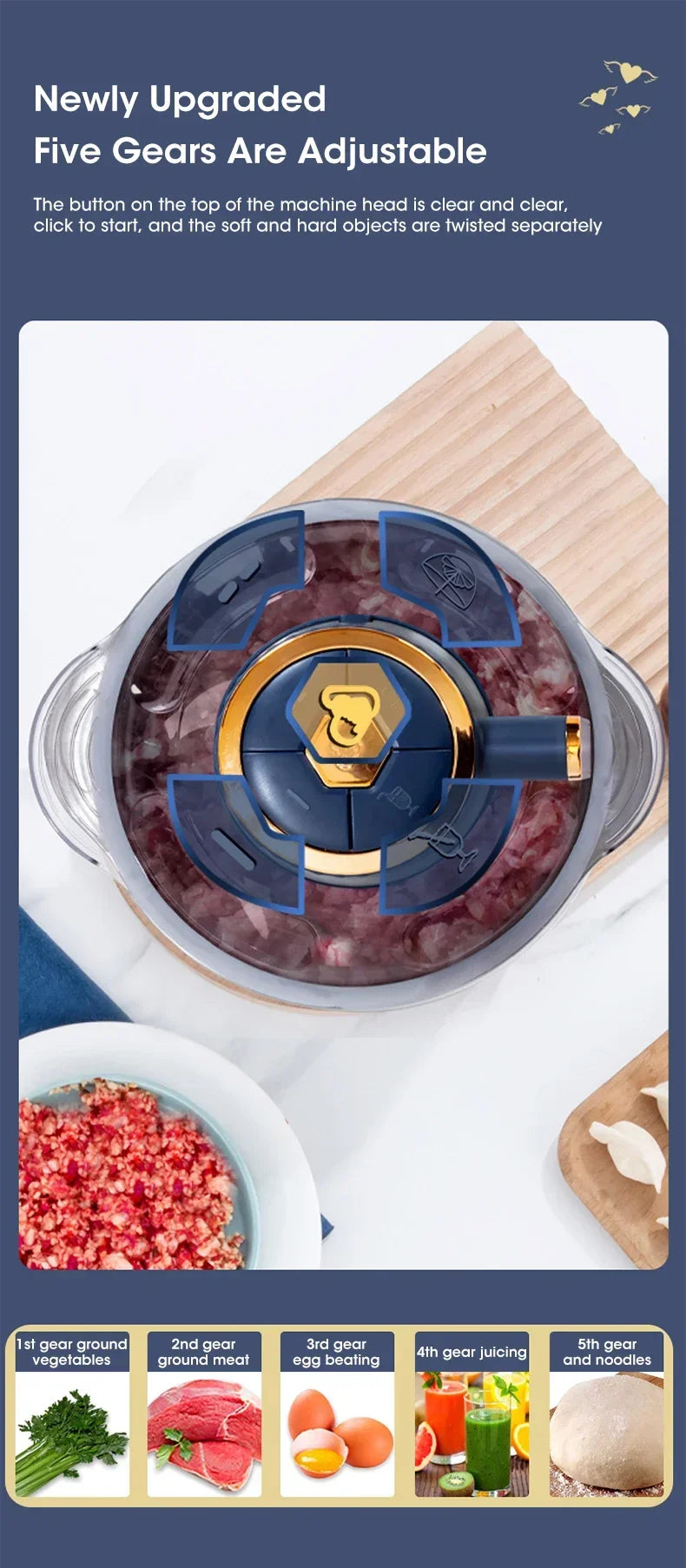 Electric Meat Grinders 5L Food Crusher Stainless Steel Multifunctional Vegetable Slicer Processor Chopper Kitchen Blenders - Evallys.com