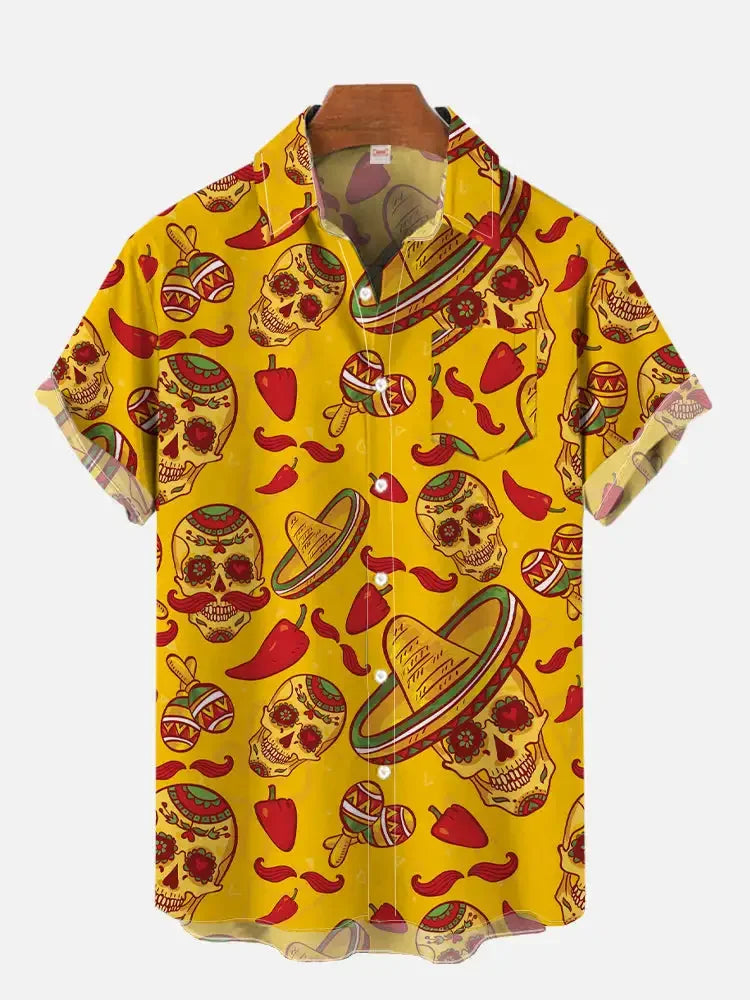 2024 Fashion Men's Hawaiian shirts Mexican Style Colorful Graffiti Art Poster Prints Short Sleeve Shirt Hawaii style clothing - Evallys.com