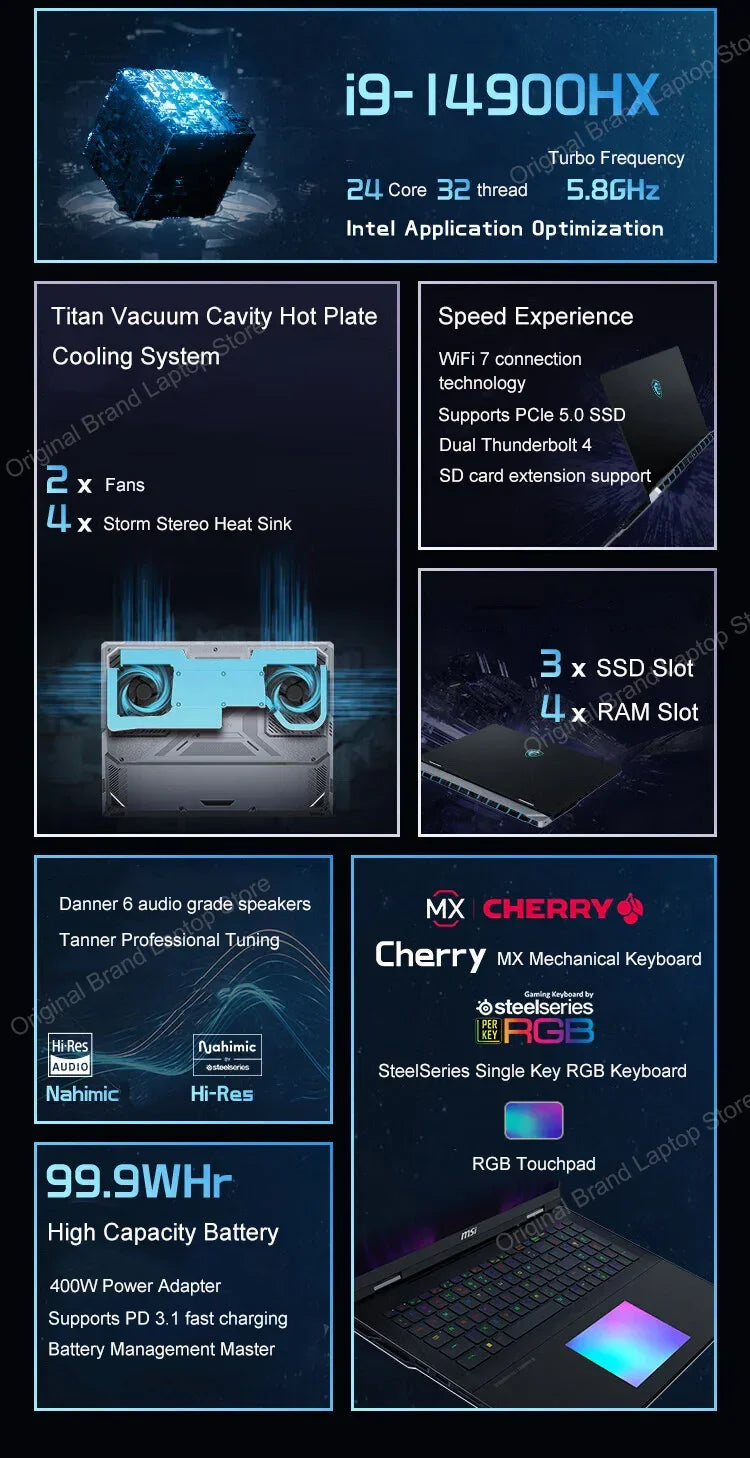 2024 MSI Titan 18 Ultra Gaming Laptop 18 Inch UHD 4K Mini LED 120Hz IPS Screen Notebook i9-14900HX 64GB 2TB RTX4080 Netbook PC - Evallys.com