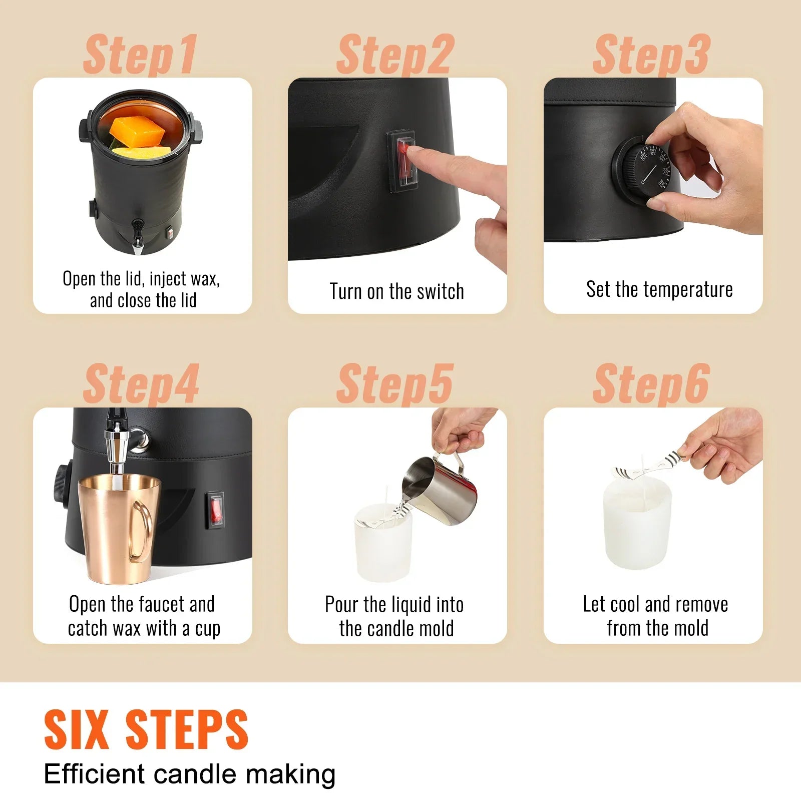 VEVOR 6.5L 10L Wax Melter for Candle Making Large Electric Wax Melting Pot Easy Pour Spout 9-Level Temperature Control - Evallys.com