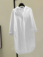 Elegant Cotton Linen Women’s Mid-Length Shirt – Casual Commuter Style - Evallys.com