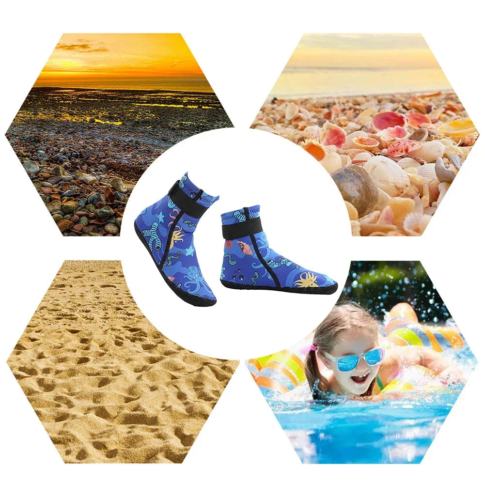 Kids Neoprene Water Socks for Swimming and Diving Adjustable Anti-slip Sand Socks Keep Warm and Protected - Evallys.com