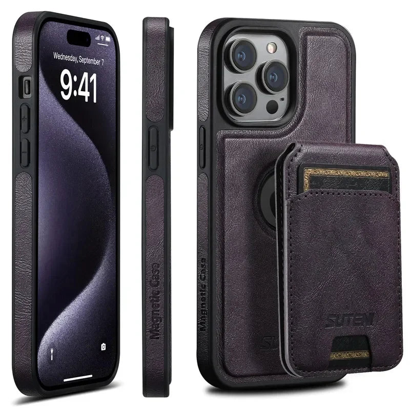 2 in 1 detachable With Magsafe Wireless Charging Wallet Leather Phone Case For iPhone 16 15 Pro Max 14 13 12Pro Magnetic Cover - Evallys.com